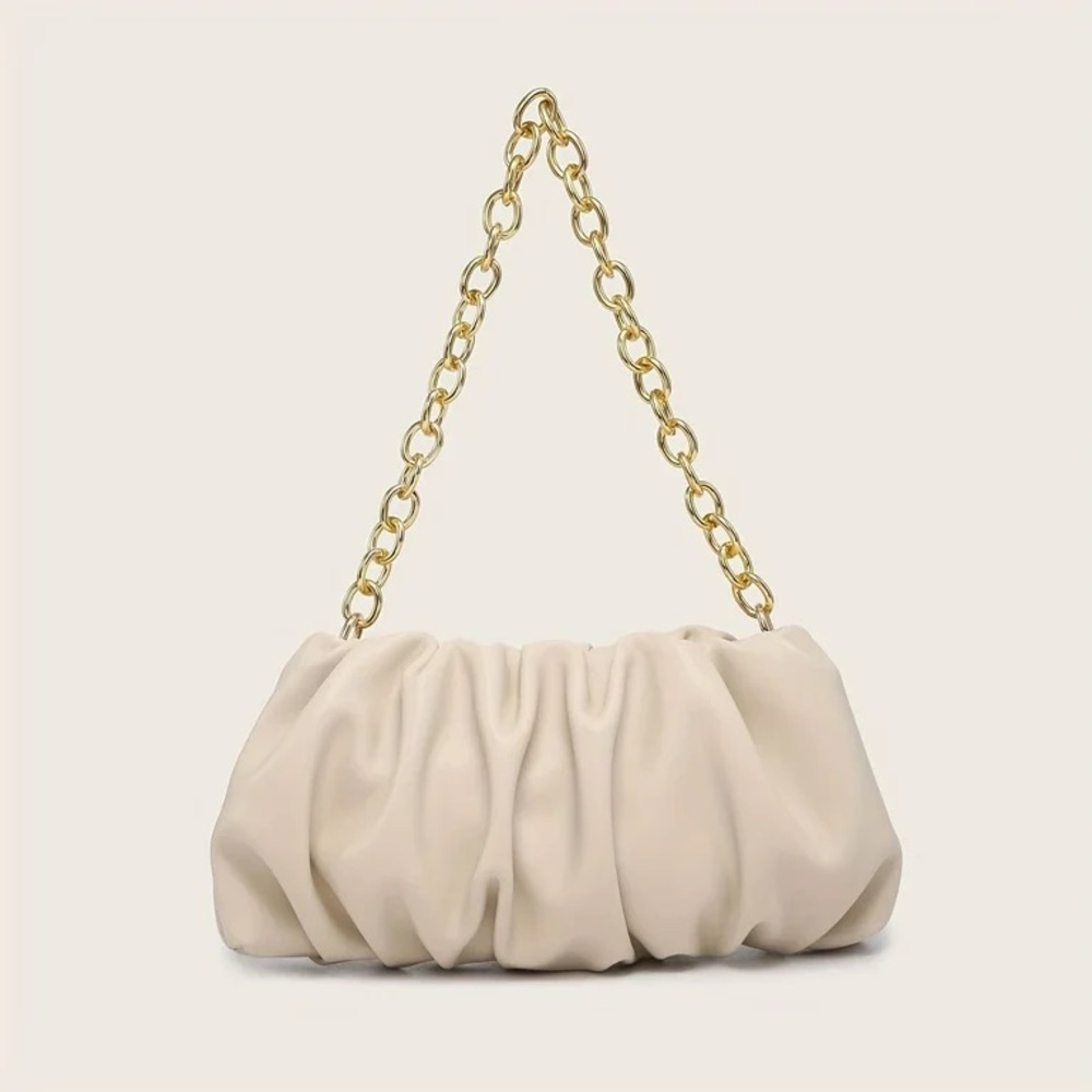 Solid Pleated Cloud Bag Chain Ruched Clutch Purse Elegant Shoulder Handbag